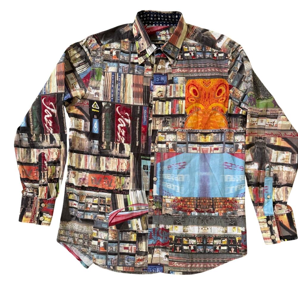 Robert Graham Knowledge Wisdom Truth Bold Graphic Print Button Down Shirt M